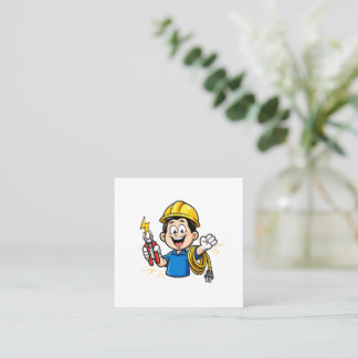 Energetic Electrician Mascot Lightning Cartoon Art Square Business Card