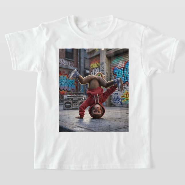 Energetic Female Monkey Breakdancing T-Shirt (Laydown)