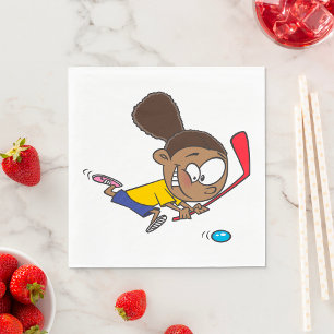 Energetic Girl Playing Hockey Napkin