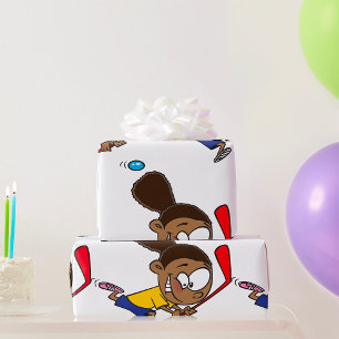 Energetic Girl Playing Hockey Wrapping Paper