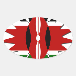Energetic Kenyan National Flag star Illustration  Oval Sticker