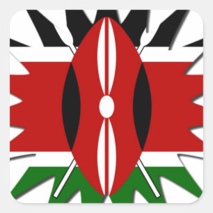 Energetic Kenyan National Flag star Illustration  Square Sticker