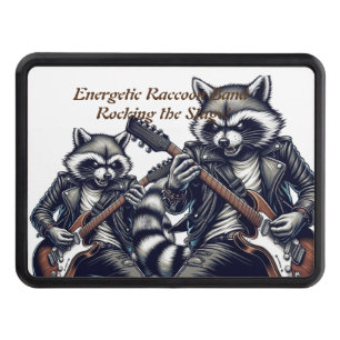 Energetic Raccoon Band: Rocking the Stage! Trailer Hitch Cover