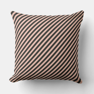 Energizing Diagonal Stripes: Black and Soft Pink  Throw Pillow
