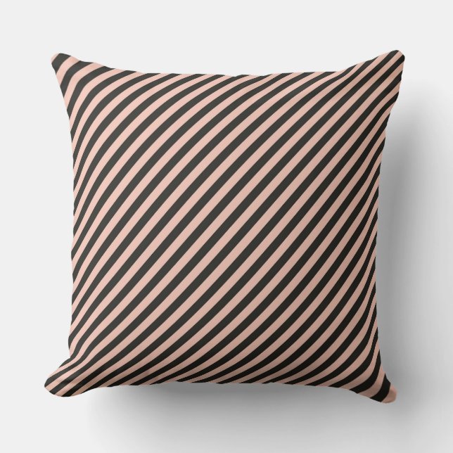 Energizing Diagonal Stripes: Black and Soft Pink  Throw Pillow (Front)