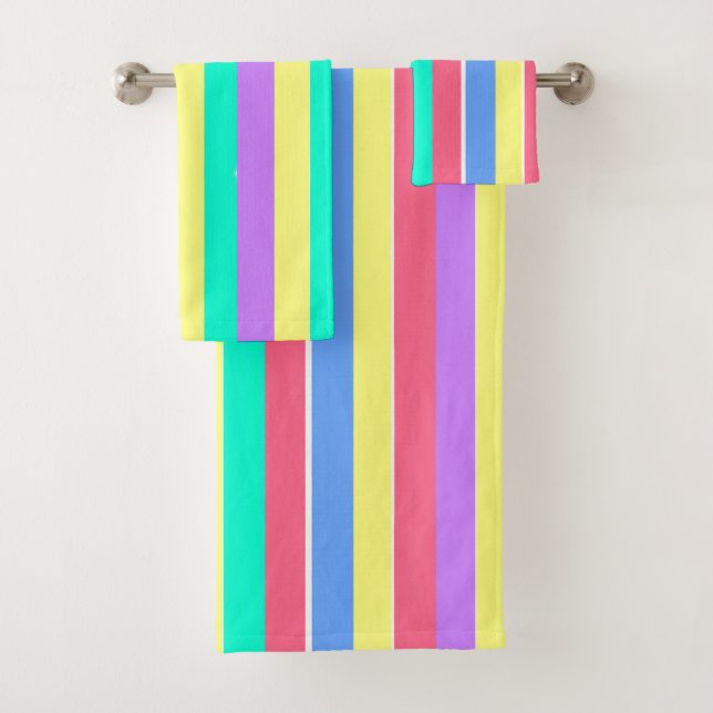 Energizing Spring Pastel Stripes Bath Towel Set (Insitu)