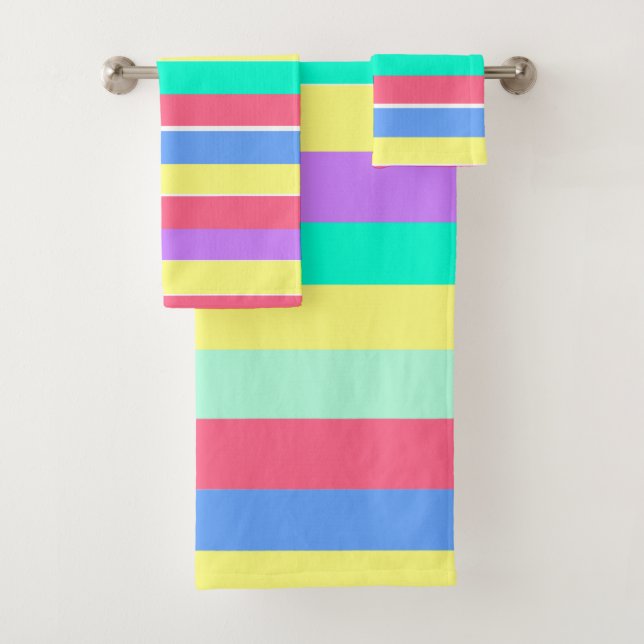 Energizing Spring Pastel Stripes Bath Towel Set (Insitu)