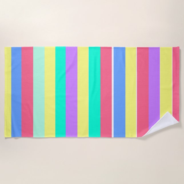 Energizing Spring Pastel Stripes Beach Towel (Front)