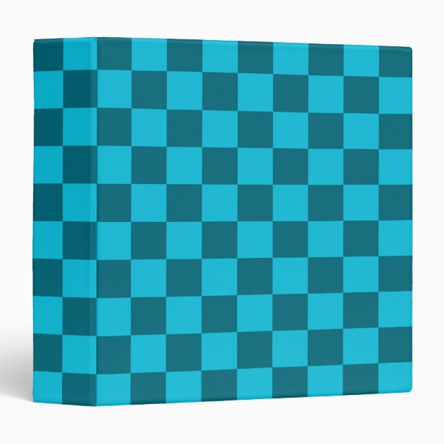 Energizing Teal and Turquoise Chequerboard Pattern Binder (Front/Spine)