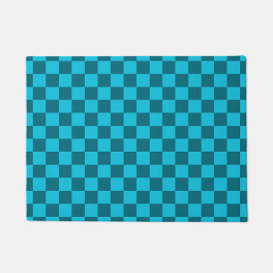 Energizing Teal and Turquoise Chequerboard Pattern Doormat