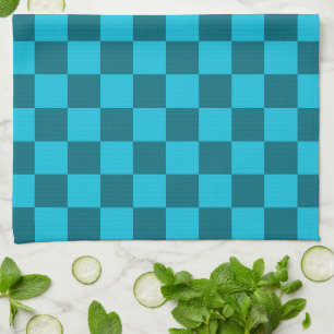 Energizing Teal and Turquoise Chequerboard Pattern Kitchen Towel