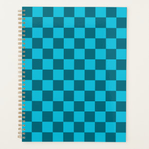 Energizing Teal and Turquoise Chequerboard Pattern Planner