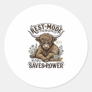 Energy Efficient Cow Vintage Lazy Highland Shirt Classic Round Sticker