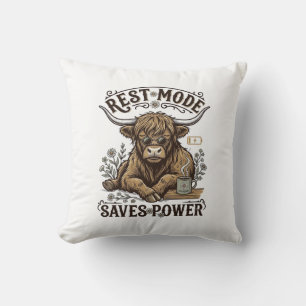 Energy Efficient Cow Vintage Lazy Highland Shirt Throw Pillow