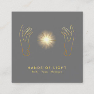 *~* Energy Healing Hands Ball Reiki Light Grey Square Business Card