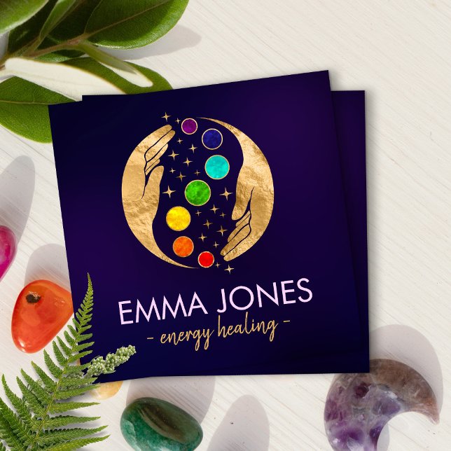 Energy Healing Hands - Chakras  Square Business Card (Creator Uploaded)