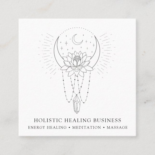Energy Healing Moon Lotus Flower Crystal  Square Business Card (Front)