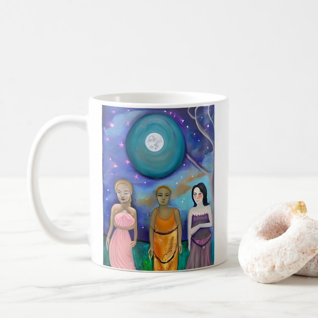 Energy of the Moon | Celestial Artwork Coffee Mug (With Donut)