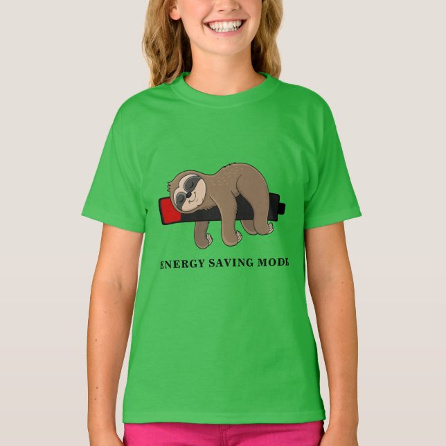 Energy Saving Mode | Funny Sloth Personalized T-Shirt (Front)