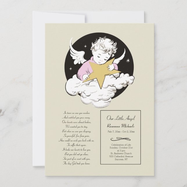Enfant Angel rose fête de la Faire-part de vie (Devant)