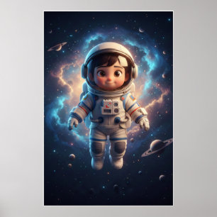 Enfant astronaute mignon Affiche d'art d'aventur
