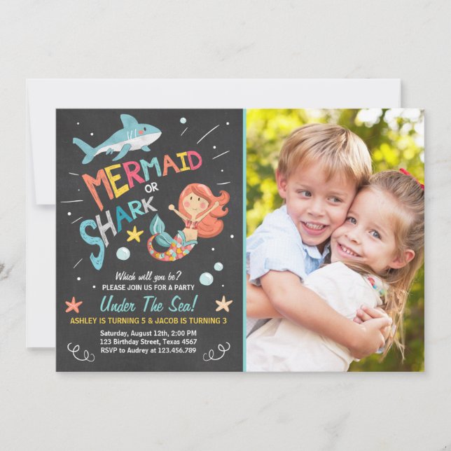 Enfant de requin ou sirène Invitation Anniversaire (Devant)