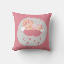 Enfant Dormir Fille Sur Les Nuages Oreiller Rose