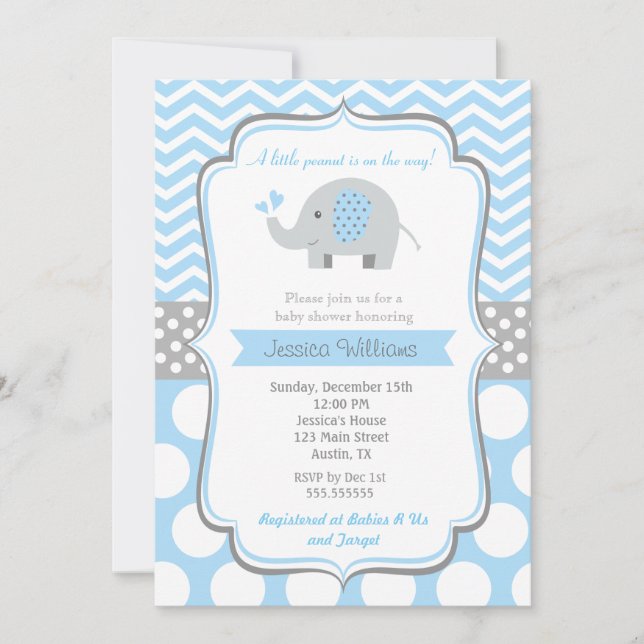 Enfant Eléphant Douche bébé Invitations (Devant)