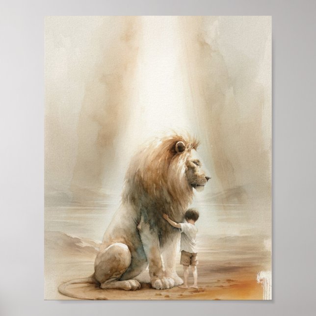 Enfant Embracant Jésus Le Lion, Impression numériq (Devant)