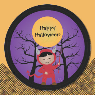 Enfant en costume diable Happy Halloween Stickers