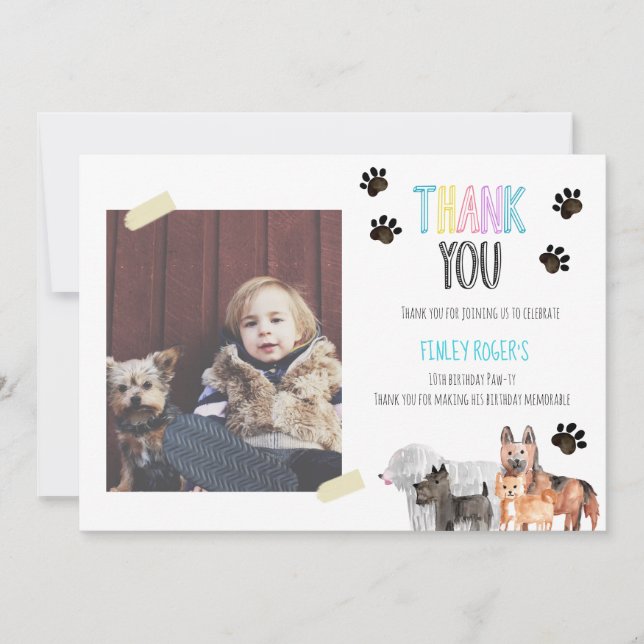 Enfant fête chien thème anniversaire carte de reme (Devant)