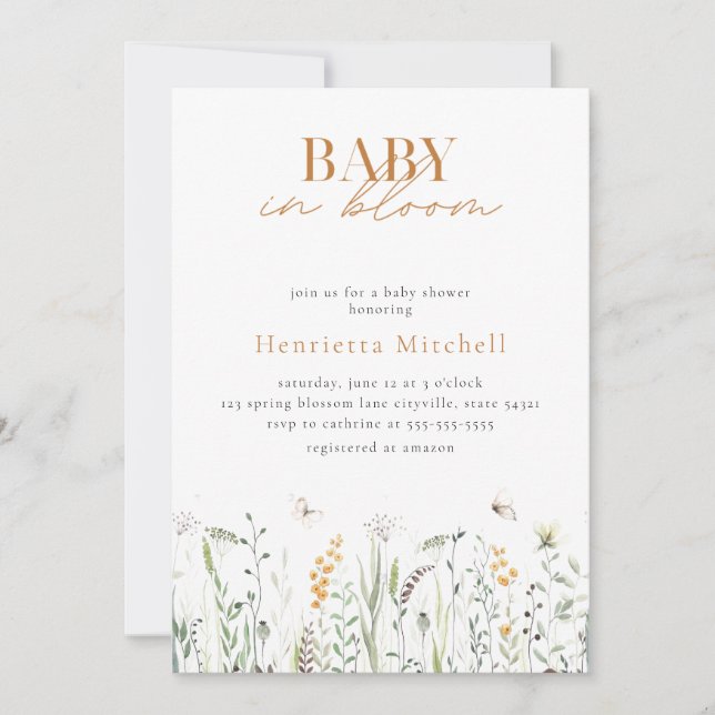 Enfant Floral En Fleur Baby shower Invitation (Devant)
