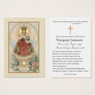 Enfant Jésus Prague Funeral Memorial Carte Sainte 