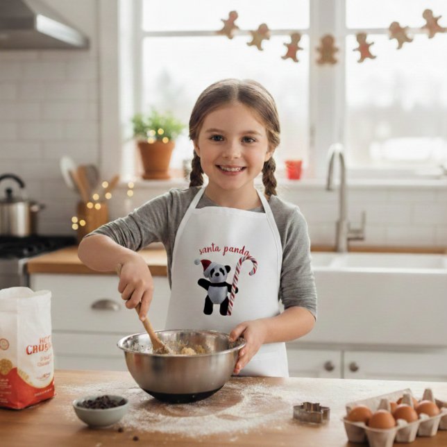 Enfant Joli tablier de Noël personnalisé pour enfants ave (A Christmas Panda Apron with space for your name (AI generated model shown))