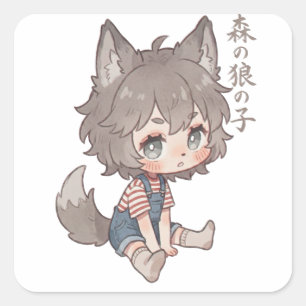Enfant Loup de la Forêt Chibi Autocollant 