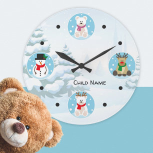 Enfant mignon hiver Wonderland Noël rond Horloge