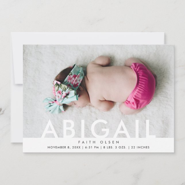 Enfant moderne fille Nom photo Faire-part de naiss (Devant)