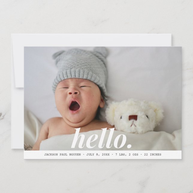 Enfant moderne Garçon Gris Bonjour Faire-part de n (Devant)