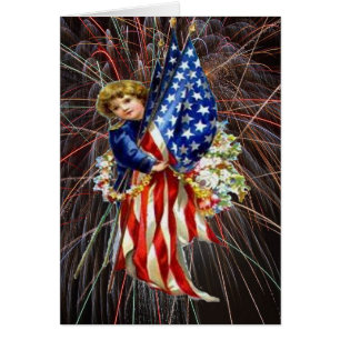 Enfant patriotique vintage et feux d'artifice