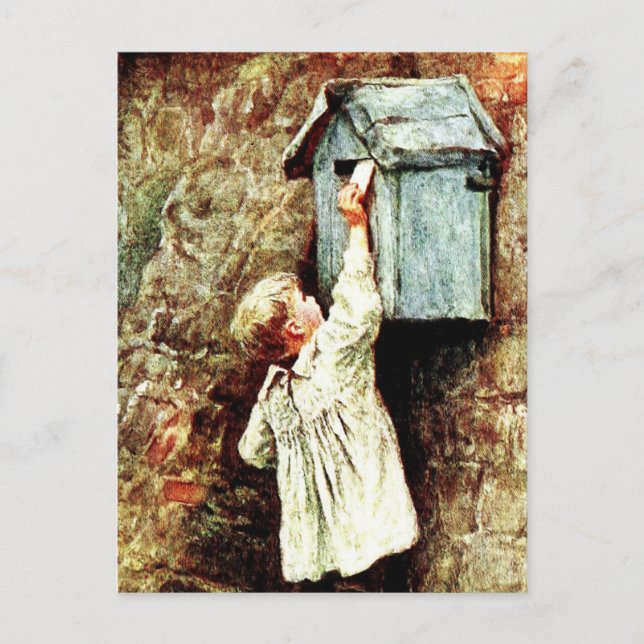 Enfant victorien envoyant une lettre carte postale (Devant)