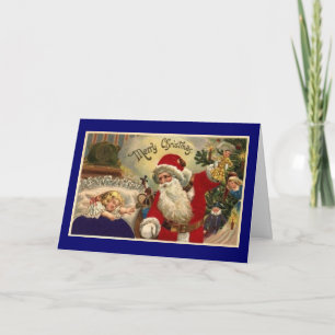 Enfant vintage avec carte de Noël Père Noël