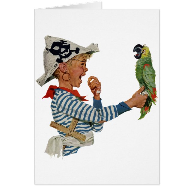 Enfant vintage, Garçon Jouant Pirate Parrot Bird (Devant)