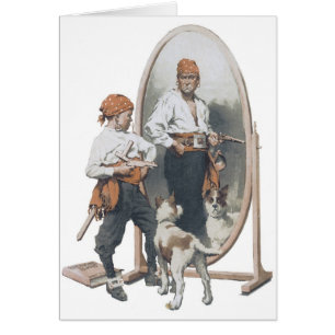 Enfant vintage, Petit Pirate, Chien, Miroir, Bouca