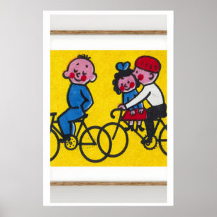 Enfants à vélo - Impression de boîte d'allumettes 