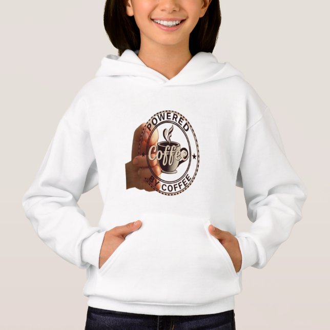 Enfants "Alimenté par le café" Sweat à capuche pre (Devant)