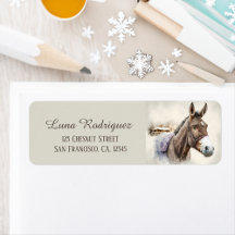 Enfants Aquarelle hiver Donkey Adresse de retour