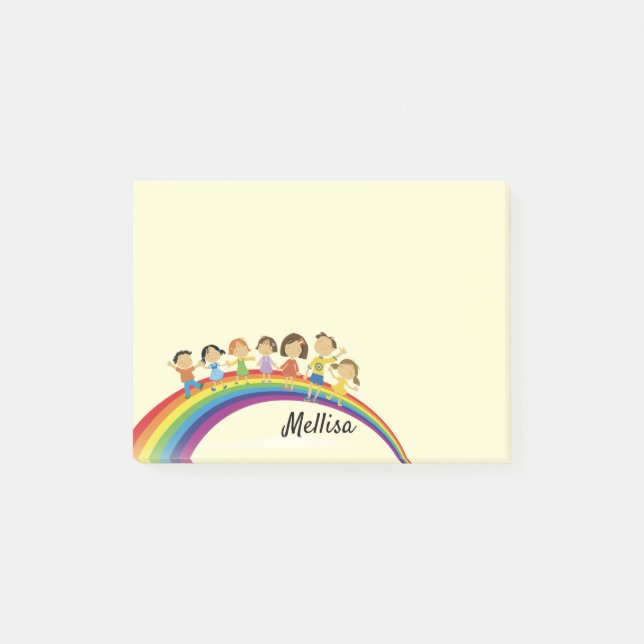 Enfants Arc-en-ciel Heureux DIY Votre Nom Post-it  (Devant)