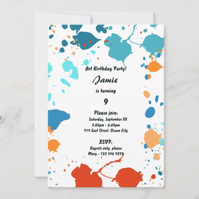 Enfants Art Thème 9e anniversaire Fête Invitation (Devant)