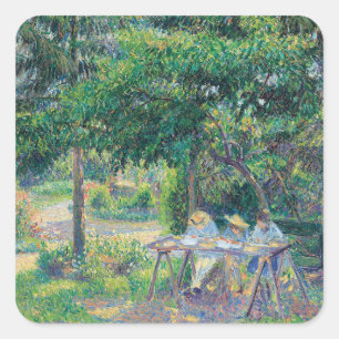 Enfants attablés dans le jardin Camille Pissarro Square Sticker