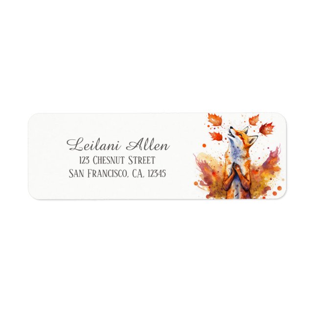 Enfants Automne Aquarelle Happy Fox Adresse de ret (Devant)